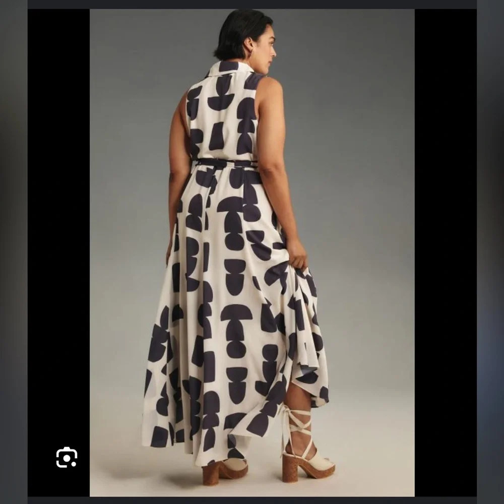 Anthropologie 1X Hutch Sleeveless Black & White Plus V-Neck Wrap Dress - Picture 6 of 10